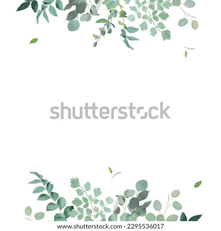 Herbal eucalyptus selection vector frame. Hand painted branches, leaves on white background. Greenery wedding simple minimalist  invitation. Watercolor style card. Elements are isolated and editable Royalty-Free Stock Photo #2295536017