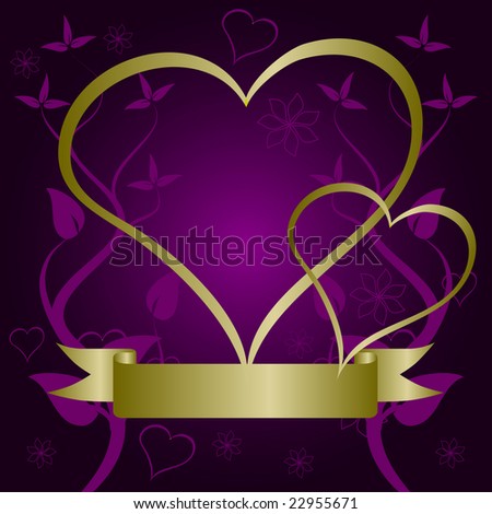 A valentines  illustration with a heart shaped frame with room for text on a gold floral background