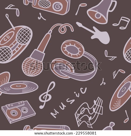 Seamless background with objects on a musical theme. 