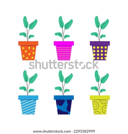 set of pots with plants in  isolated on white-vector