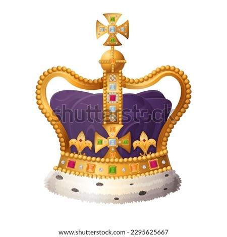 Realistic Cartoon Style Crown Vector Illustration for Royal and Historical Projects isolated on white background. Coronation Charles 3 concept.