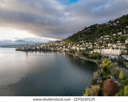 Beautiful Montreux Riviera at sunset - travel photography Royalty-Free Stock Photo #2295630129