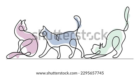 Continuous one line drawing cat. Contour symbol. Vector illustration.