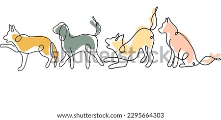 Dog One Line Drawing. Dog Drawing Continuous Single Line Art Trendy Style Isolated on White Background. Vector EPS 10.