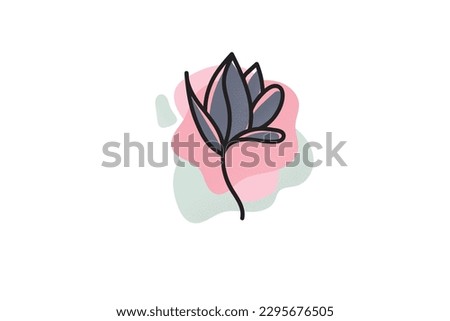 Line Art pink lily flower Abstract Shape In pink pastel Color