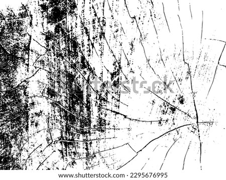 Vector grunge texture of a cross section of a tree with cracks. Monochrome background of an old damaged log. Template for texture overlay,