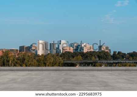 Washington Skyline. Beautiful Real Estate. Day time. Empty rooftop View. Success concept.