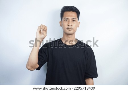 Man showing letter E isolated on white background, closeup. Finger spelling alphabet in American Sign Language. ASL concept