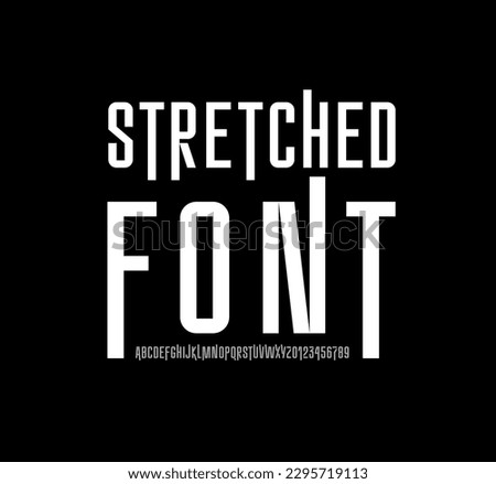 Condensed bold font, narrow alphabet, stretched letters and numbers, vector illustration 10EPS Royalty-Free Stock Photo #2295719113
