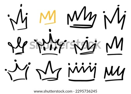 Various doodle crowns. Hand drawn vector set. All elements are isolated