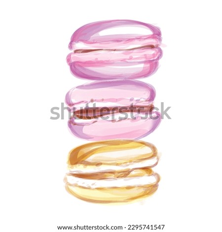 Watercolor set macaroons, macarons mix clip art, dessert illustration, isolated on white background. Hand painted colorful macarons.