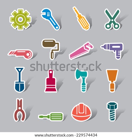 Construction Tools Collection Color Icon Label