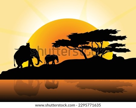 
African Sunset with two elephant 