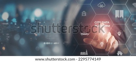 City data platform cocept. The platform enables smart city planning, public safety management. Provide insights into urban infrastructure and services, allowing cities to identify areas of improvement Royalty-Free Stock Photo #2295774149