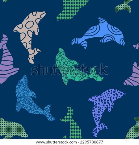 Summer animals seamless dolphins pattern for wrapping paper and kids clothes print and fabrics and linens and swimsuit textiles 