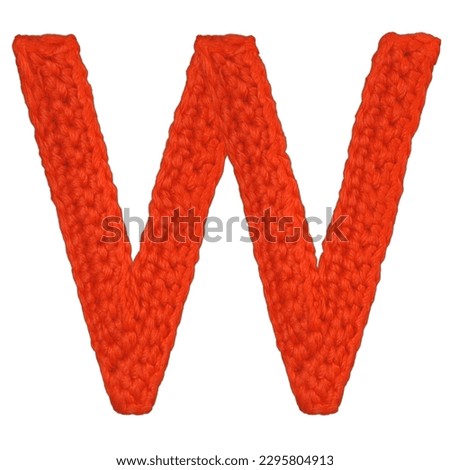 Knitted Red Latin Character English Letter W Isolated On White Background 