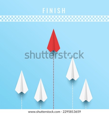 Red paper plane racing white paper plane to destination. Business leadership. Vector illustrations Royalty-Free Stock Photo #2295813659
