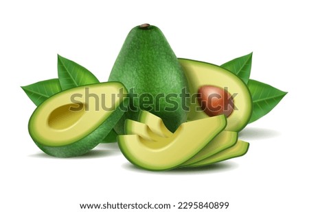3d realistic vector icon set. Avocado whole and half. Isolated. Royalty-Free Stock Photo #2295840899