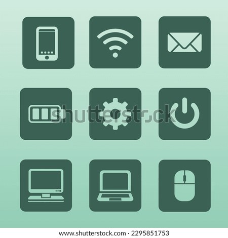 Icons and symbols for technology related content.
