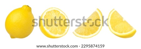 ripe lemon fruit, half and slice lemon isolated, Fresh and Juicy Lemon, collection, cut out	 Royalty-Free Stock Photo #2295874159