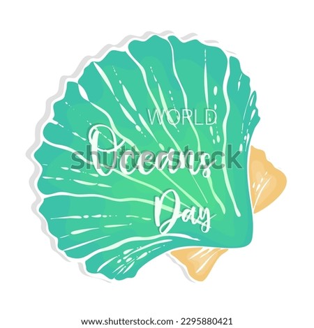 World Oceans Day banner with hand drawn doodle seashells. Vector illustration