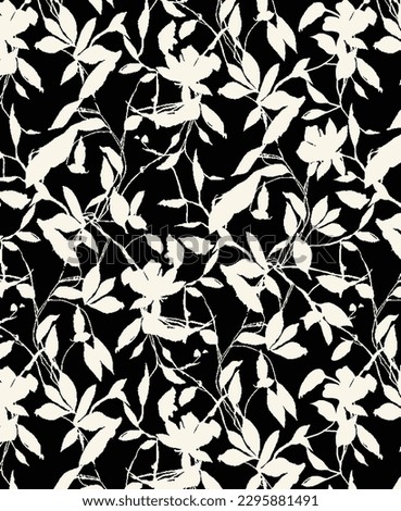 abstract dual-color sketch solid black and white flower with leaves, all over vector design with solid background illustration digital image for textile printing factory Royalty-Free Stock Photo #2295881491