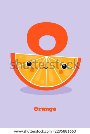 Orange – Typographical Vector Illustration Kawaii-ABC, cute characters, cheerful detailed graphic for nursery decoration, poster, invitations, greeting cards, bright colors, fruit, letter O