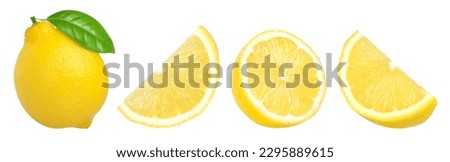  ripe lemon fruit with leaves, half and slice isolated, Fresh and Juicy Lemon, collection, cut out	 Royalty-Free Stock Photo #2295889615