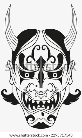 Tattoo And T Shirt Design Black And White Hand Drawing Devil Head Mask Vector Artwork