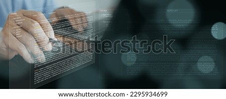 Auto GPT, Chef GPT, AI agent: artificial intelligence tool that achieves the user's goals without requiring the user to input prompts. A man uses it to generate high-quality human-like text. Royalty-Free Stock Photo #2295934699