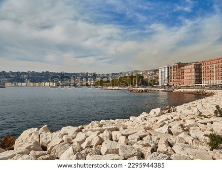 Panoramic view of Naples from the castle of Eggs on the embankment of the Gulf of Naples