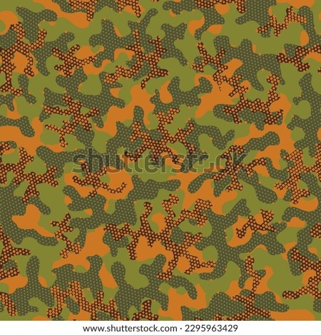 Green Repeated Artistic Graphic Print. Brown Camouflage Seamless Pattern. Autumn Repeated Abstract Vector Wrapping. Camouflage Military Desert Seamless Digital Graphic Design. Camoflage