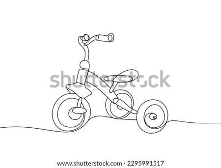 Children's tricycle. World Bicycle Day. One line drawing for different uses. Vector illustration.