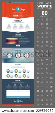 One page website template with icon set. For design studio Royalty-Free Stock Photo #229599232