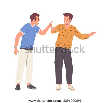 Two aggressive men characters arguing and fighting feeling stress and upset having furious behavior Royalty-Free Stock Photo #2296000699