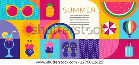 Colorful Geometric Summer Background, poster, banner. Summer time fun concept design promotion design Royalty-Free Stock Photo #2296012621