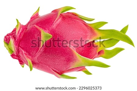 One whole dragon fruit isolated on white background, full depth of field Royalty-Free Stock Photo #2296025373