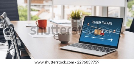 Delivery tracking system for e-commerce and modish online business to timely goods transportation and delivery Royalty-Free Stock Photo #2296039759