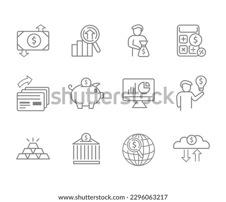 Infographic icon set for business. 12 Finance web icon collection. Thin outline icons pack bundle, vector icon infographic.