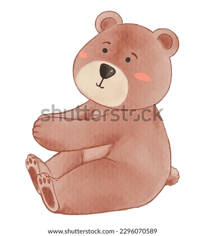 Bear . Watercolor paint design . Cute animal cartoon character . Sit position . Vector .