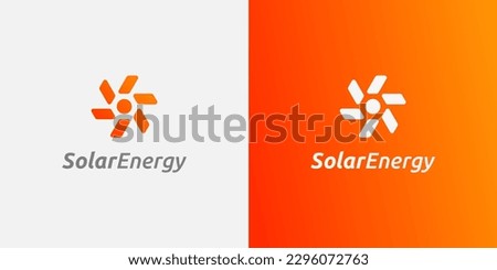 Solar energy logo design. Sun and solar panel abstract symbol. Simple and modern sun vector illustration. Solar business or company logo design.