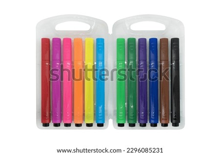 Marker pens isolated on white background. Colorful school education tools. Group of marker pen isolated