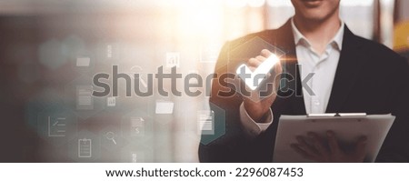 Businessman checking steps through online document with list of checkboxes ,regulation ,Concepts of practices and policies , procedure company articles of association Terms and Conditions

 Royalty-Free Stock Photo #2296087453
