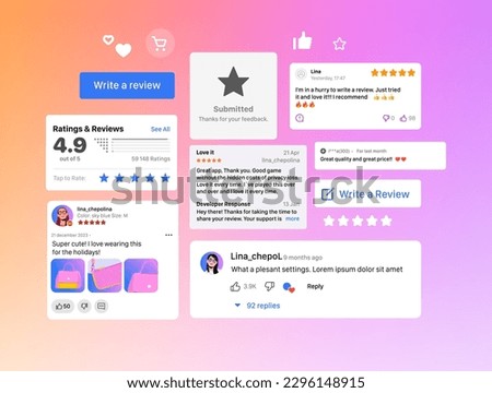 User Reviews and Feedback Interface. User reviews online. Customer feedback review experience Rating concept. Template Vector illustration. Rating in Mobile Applications. Good Feedback Dialog Box Royalty-Free Stock Photo #2296148915
