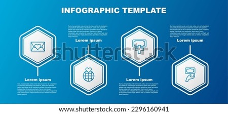 Set line Envelope with heart, Hand holding Earth globe, Donation charity and . Business infographic template. Vector
