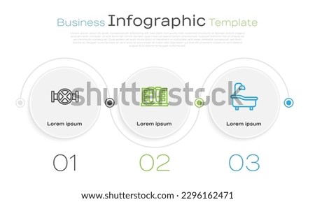 Set line Industry pipe and valve, Test tube with water drop and Bathtub. Business infographic template. Vector