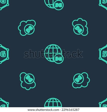Set line 5G network, Cloud and  on seamless pattern. Vector