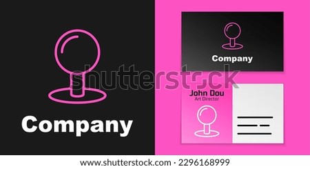 Pink line Push pin icon isolated on black background. Thumbtacks sign. Logo design template element. Vector