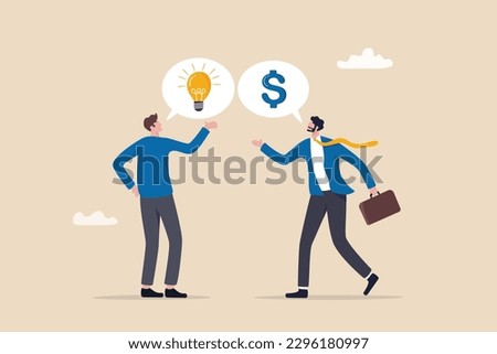 Venture capital, project pitching for funding or VC investment, selling idea for money or angel investment for startup project concept, young entrepreneur pitching idea to raise venture capital fund. Royalty-Free Stock Photo #2296180997