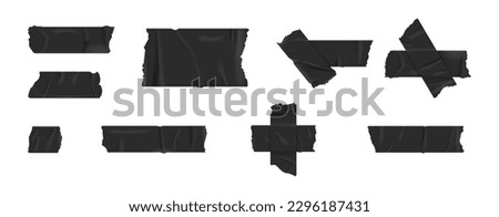Set masking tape. Torn tape. Vector realistic black adhesive and grey masking tape pieces. Isolated vector illustration 10 eps. Royalty-Free Stock Photo #2296187431